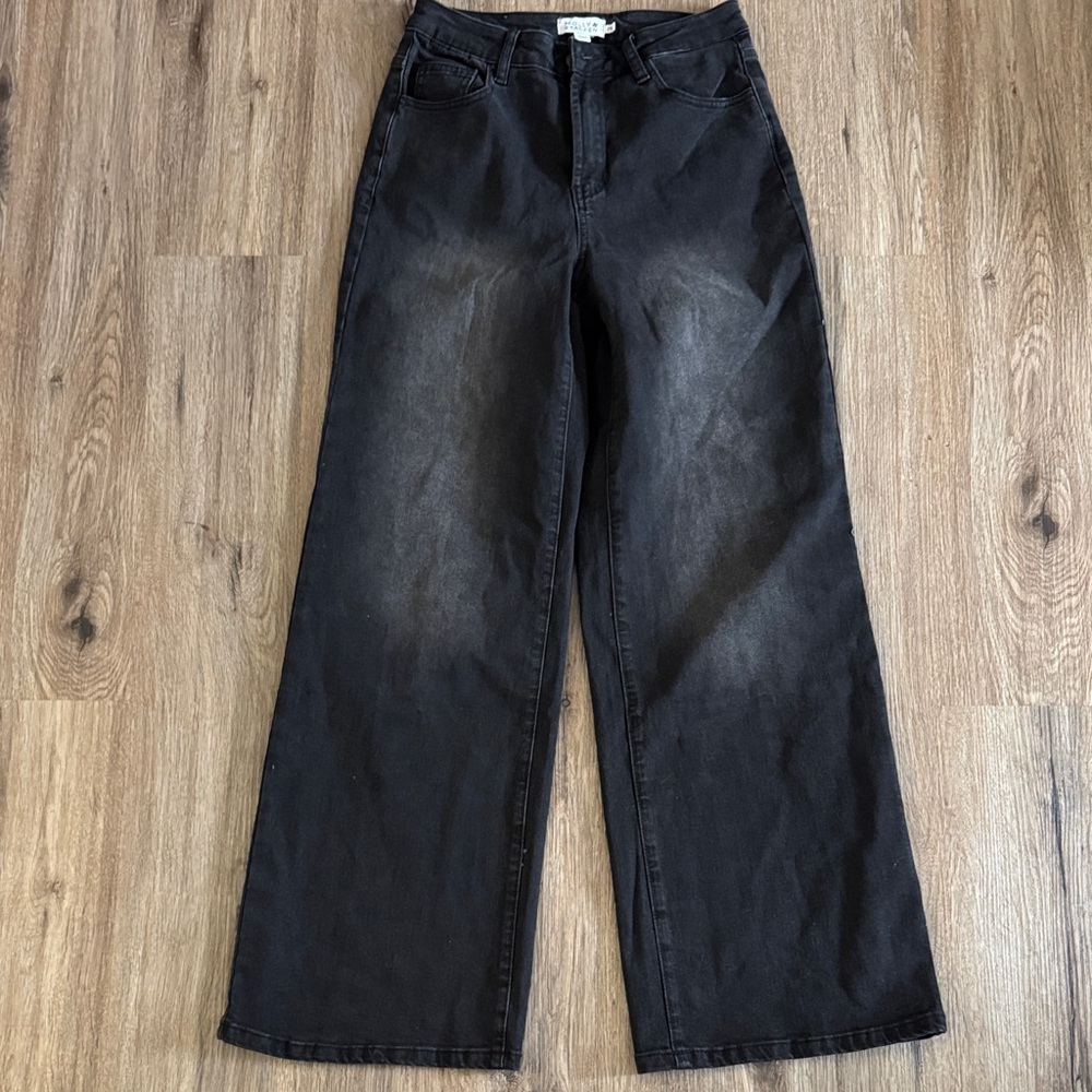 Molly Bracken Black Flare Wide-Leg Jeans
